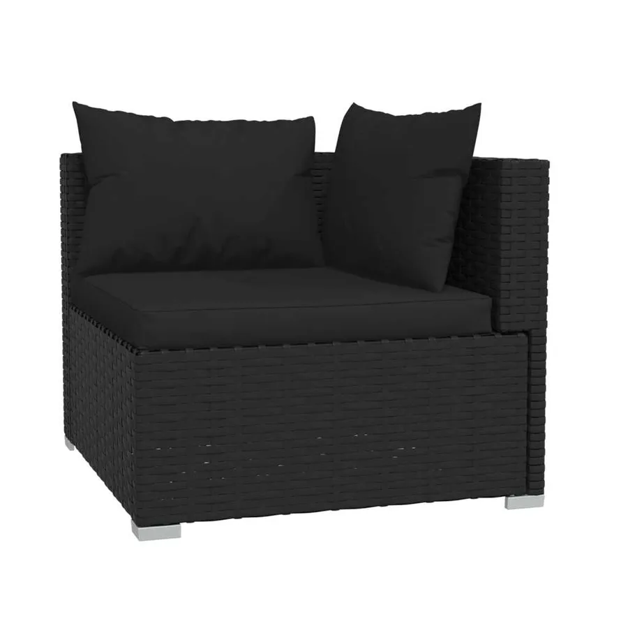Salon de jardin 4 pcs avec coussins Noir Résine tressée - 5