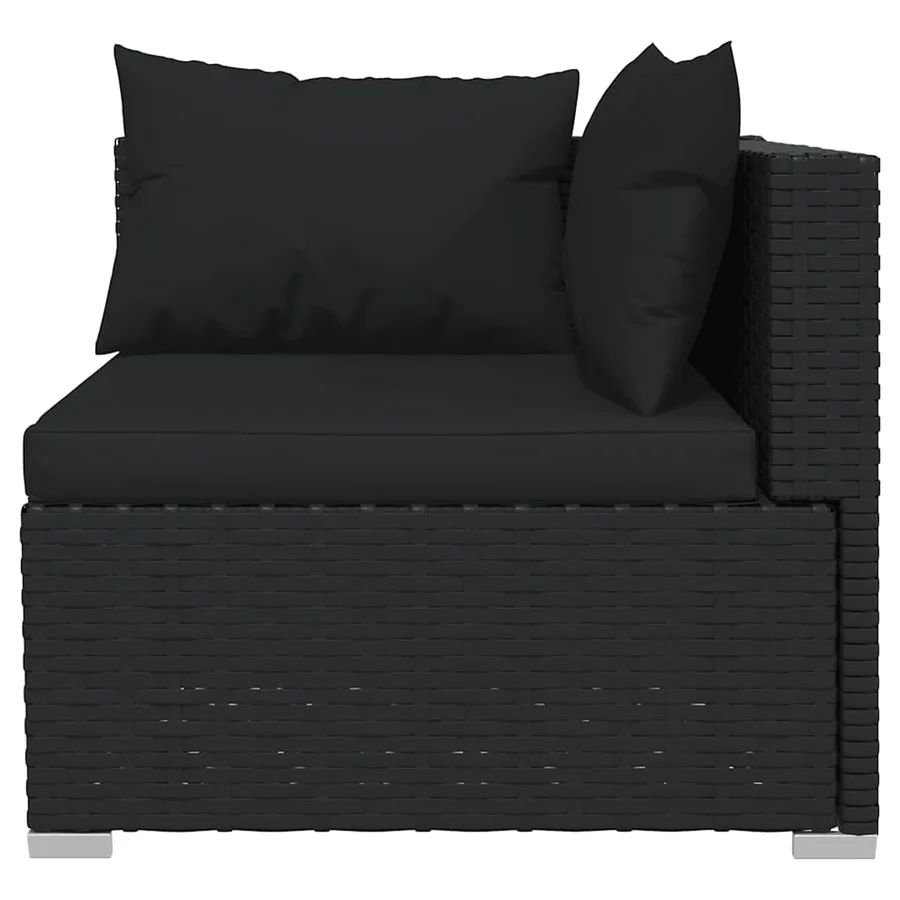 Salon de jardin 4 pcs avec coussins Noir Résine tressée - 6