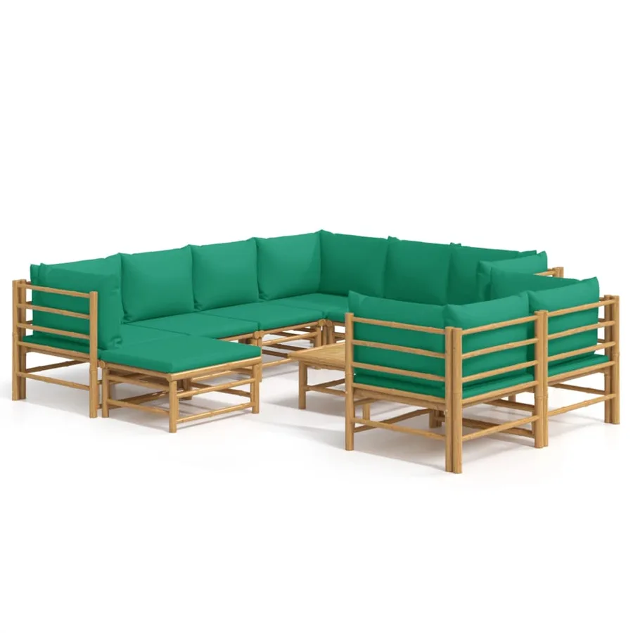 Salon de jardin 10 pcs avec coussins vert bambou - 2