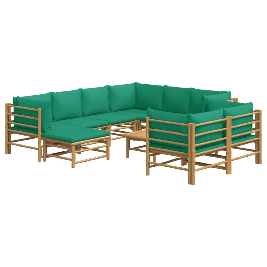Salon de jardin 10 pcs avec coussins vert bambou - 3