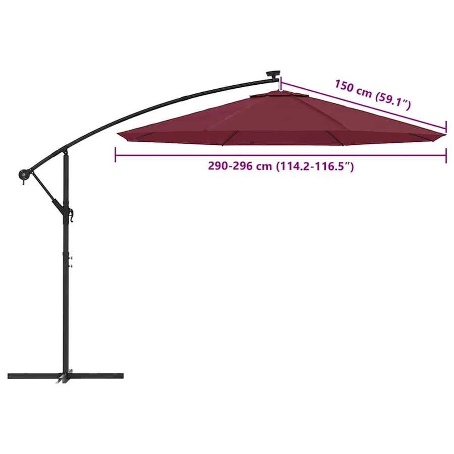 Tissu de remplacement pour parasol déporté bordeaux rouge 300cm - 8