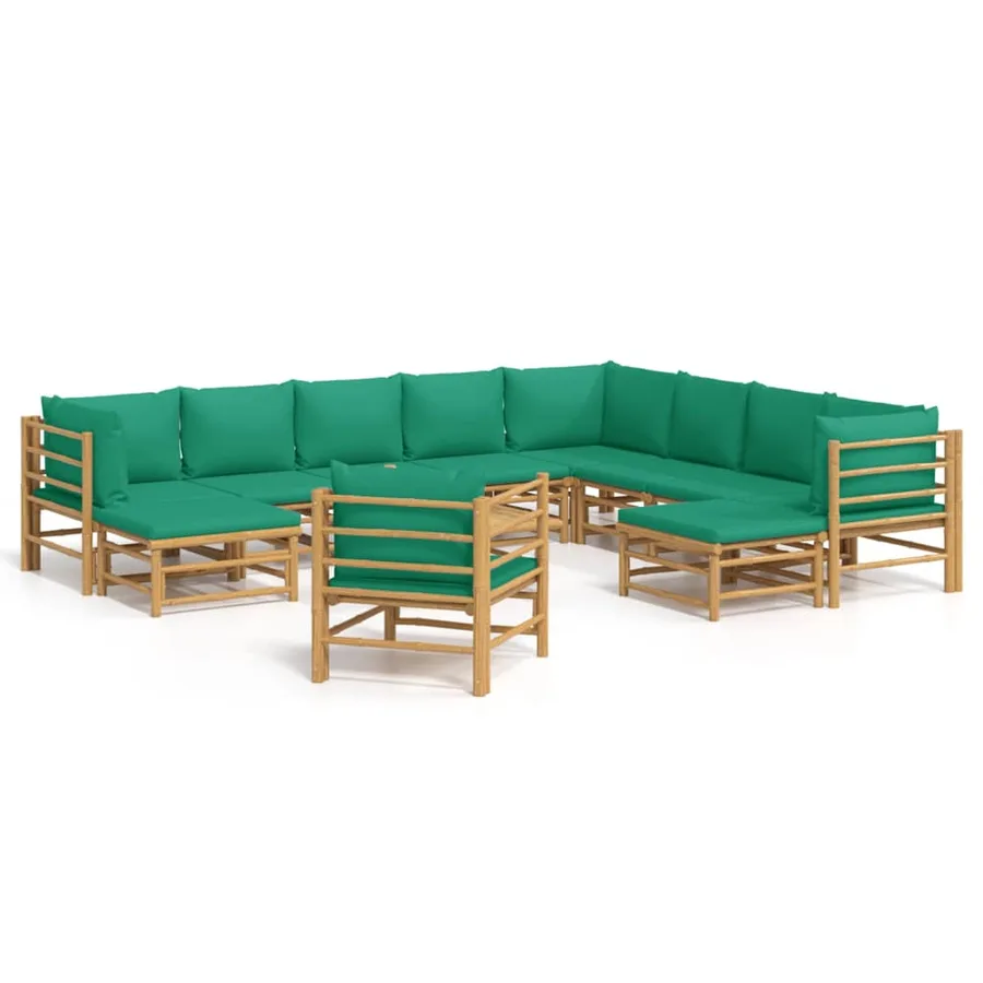 Salon de jardin 12 pcs avec coussins vert bambou - 2