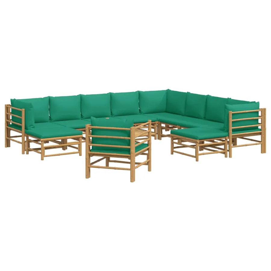 Salon de jardin 12 pcs avec coussins vert bambou - 3