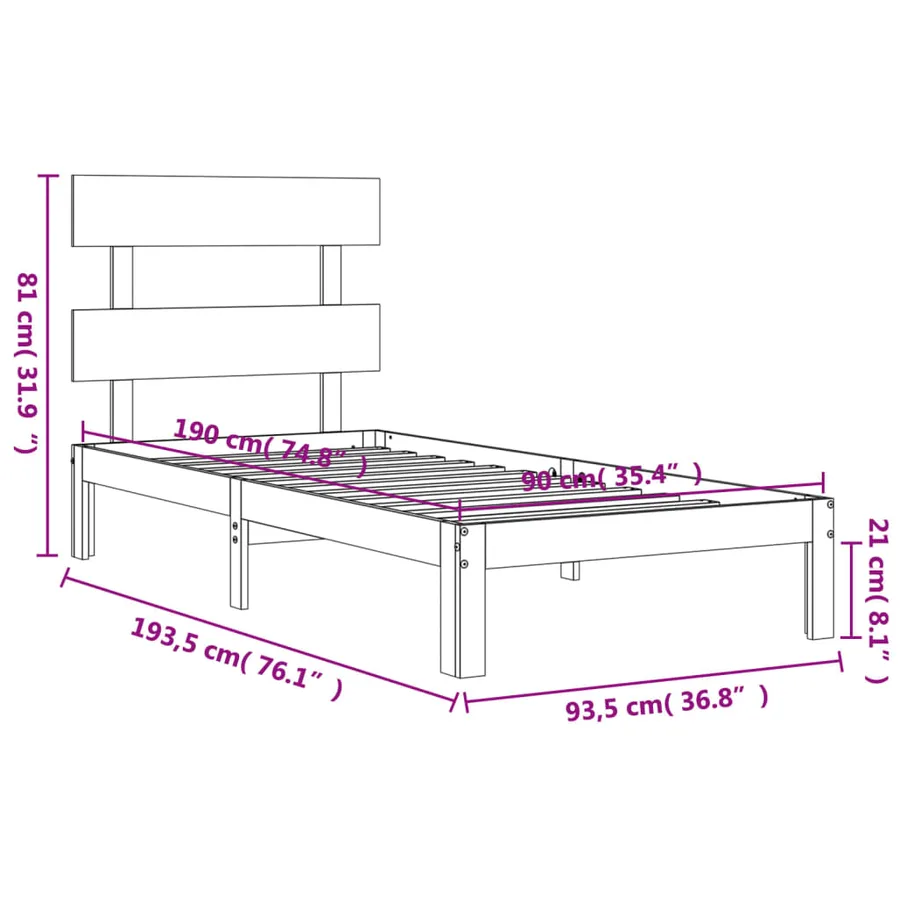 Cadre de lit sans matelas bois de pin massif - 12