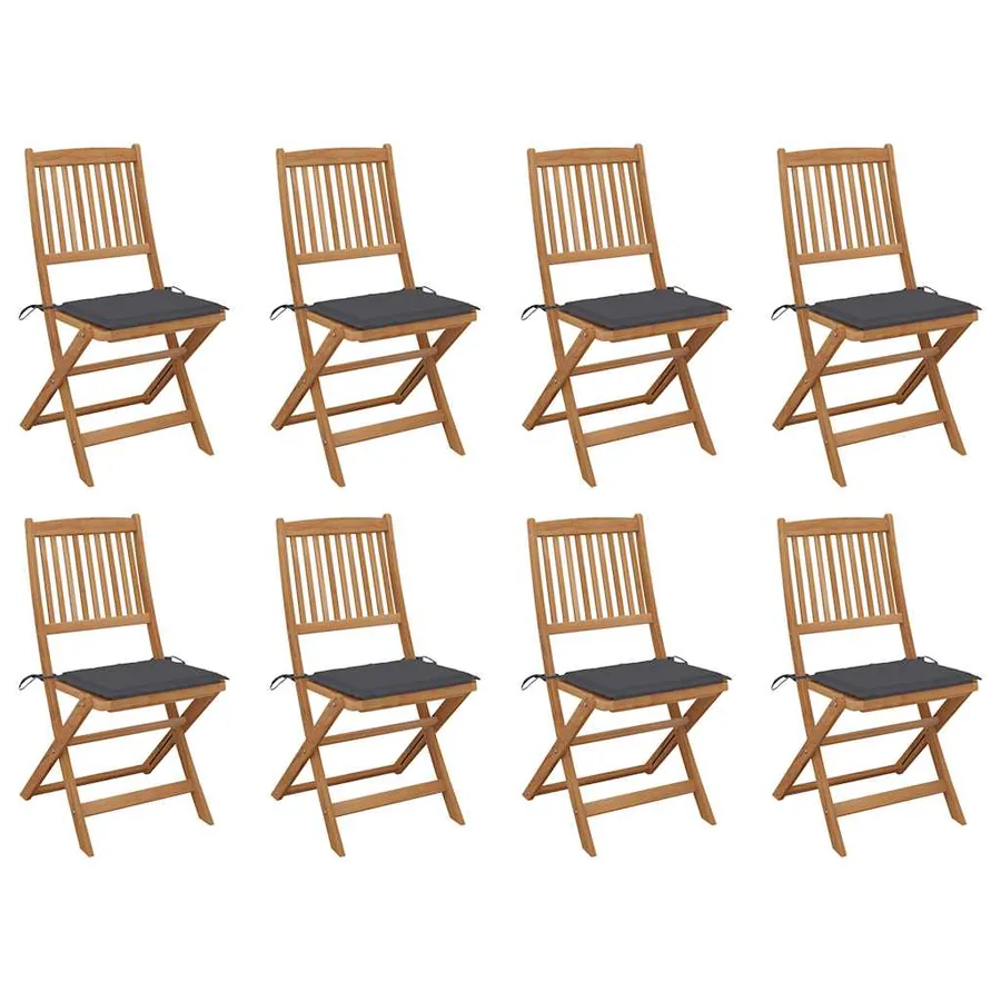 Chaises pliables d'extérieur et coussins lot de 8 Bois d'acacia