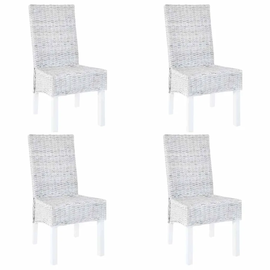 Chaise à manger lot de 4 blanc rotin Kubu et bois de manguier