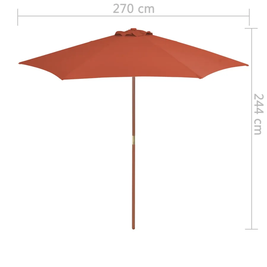 Parasol d'extérieur avec mât en bois 270 cm Terre cuite - 6