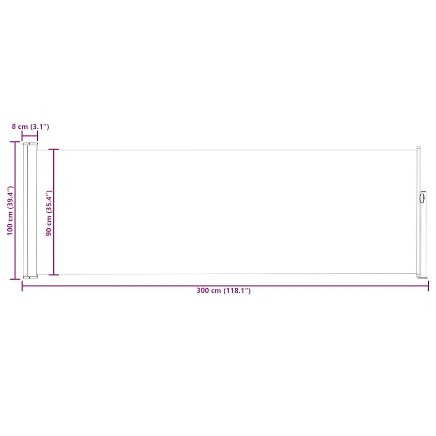 Auvent latéral rétractable de patio 100x300 cm Rouge - 11