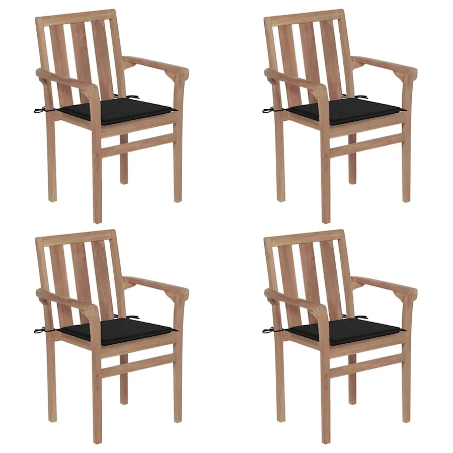 Chaises de jardin empilables avec coussins lot de 4 Teck solide