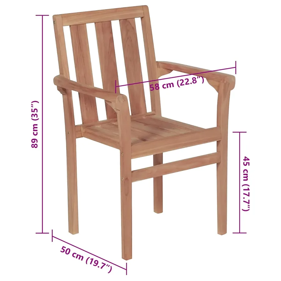 Chaises de jardin empilables avec coussins lot de 4 Teck solide - 12