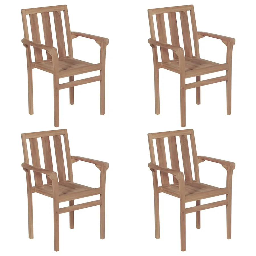 Chaises de jardin empilables avec coussins lot de 4 Teck solide - 2