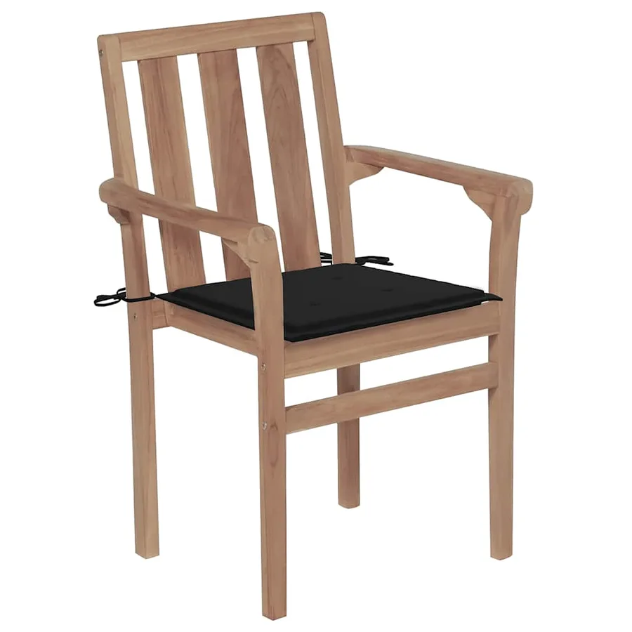 Chaises de jardin empilables avec coussins lot de 4 Teck solide - 3