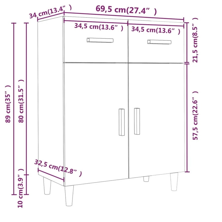 Buffet gris béton 69,5x34x89 cm bois d'ingénierie - 8