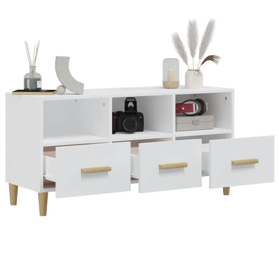 Meuble TV Blanc 102x36x50 cm Bois d'ingénierie - 5