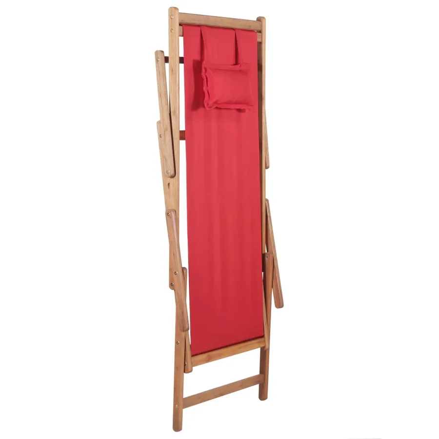 Chaise pliable de plage Tissu et cadre en bois Rouge - 6