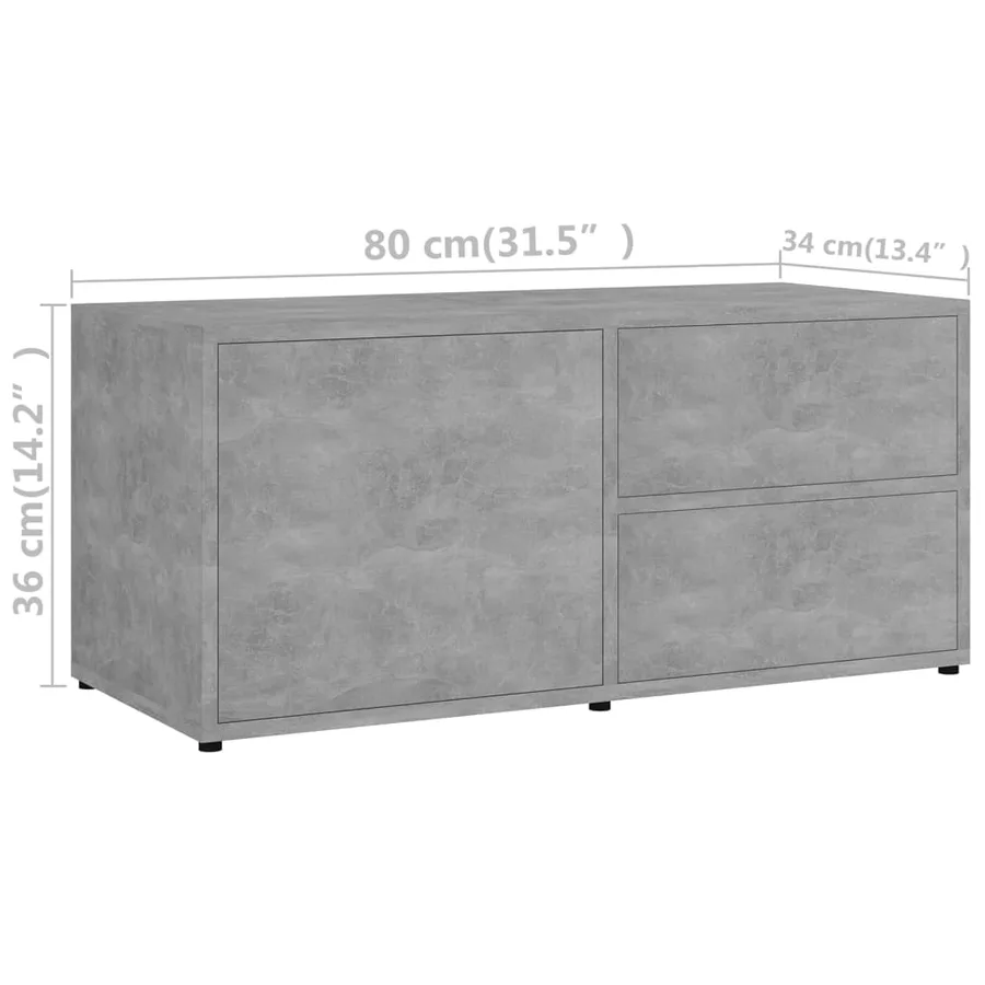 Meuble TV Gris béton 80x34x36 cm Bois d'ingénierie - 10