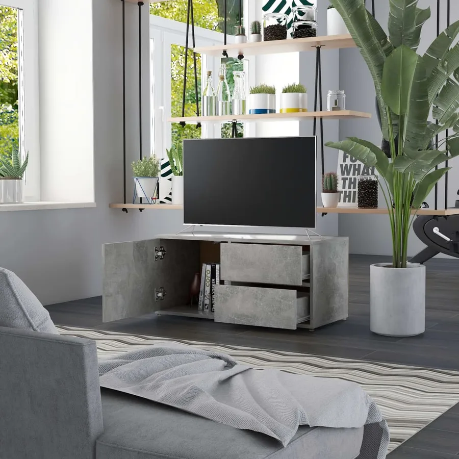Meuble TV Gris béton 80x34x36 cm Bois d'ingénierie - 3