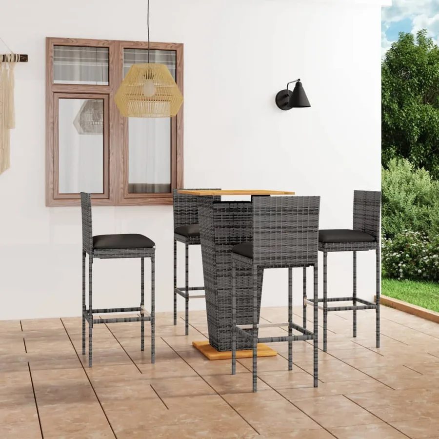 Ensemble de bar de jardin 5 pcs et coussins Résine tressée Gris