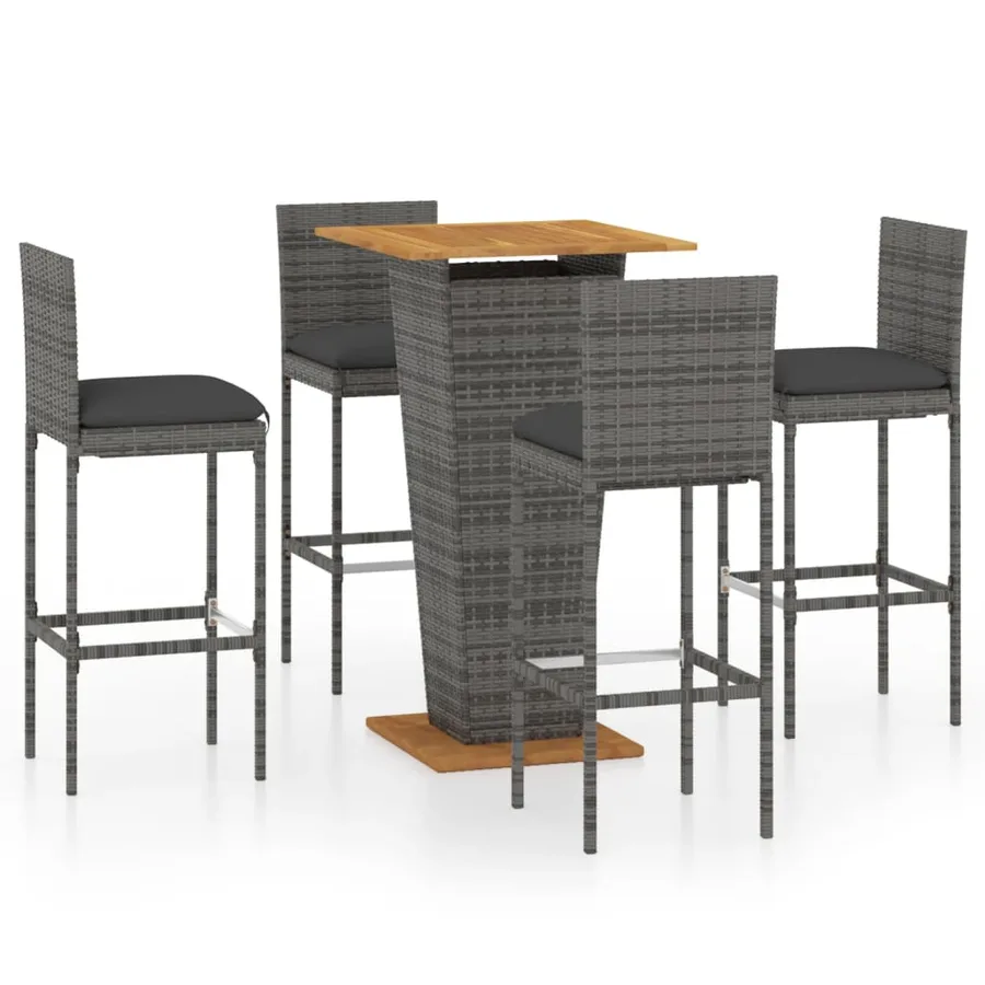Ensemble de bar de jardin 5 pcs et coussins Résine tressée Gris - 2