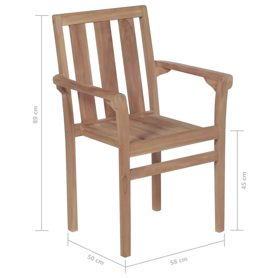 Chaises de jardin empilables avec coussins lot de 4 Teck solide - 11