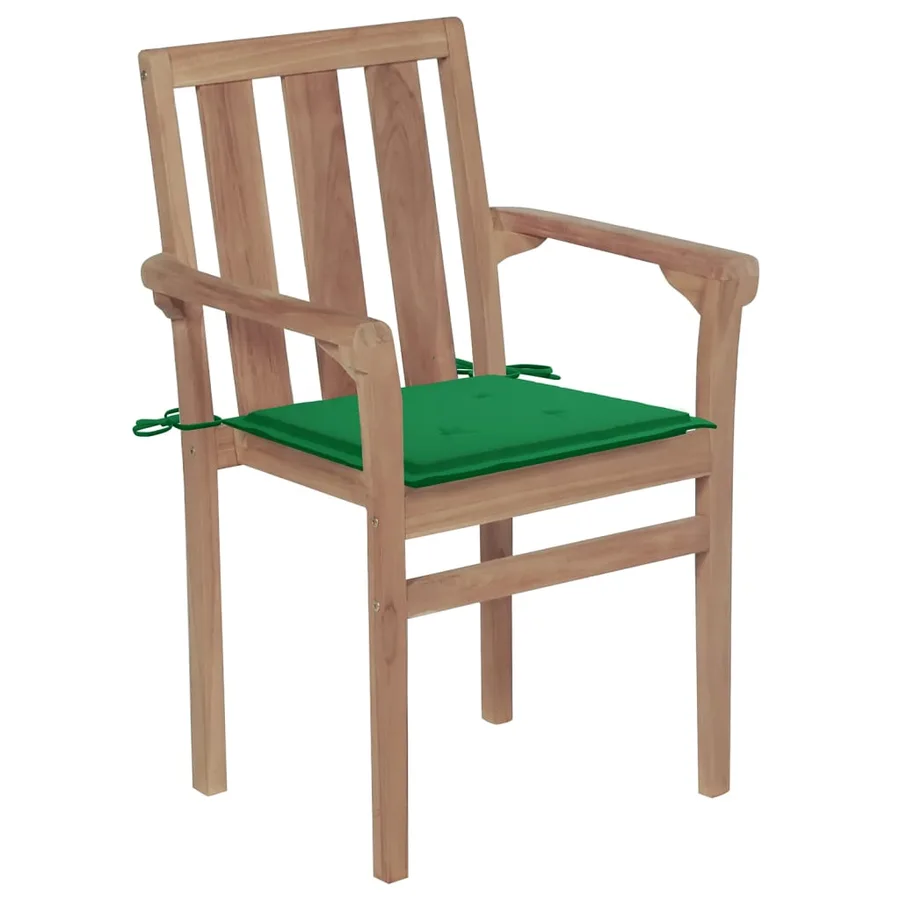 Chaises de jardin empilables avec coussins lot de 4 Teck solide - 3