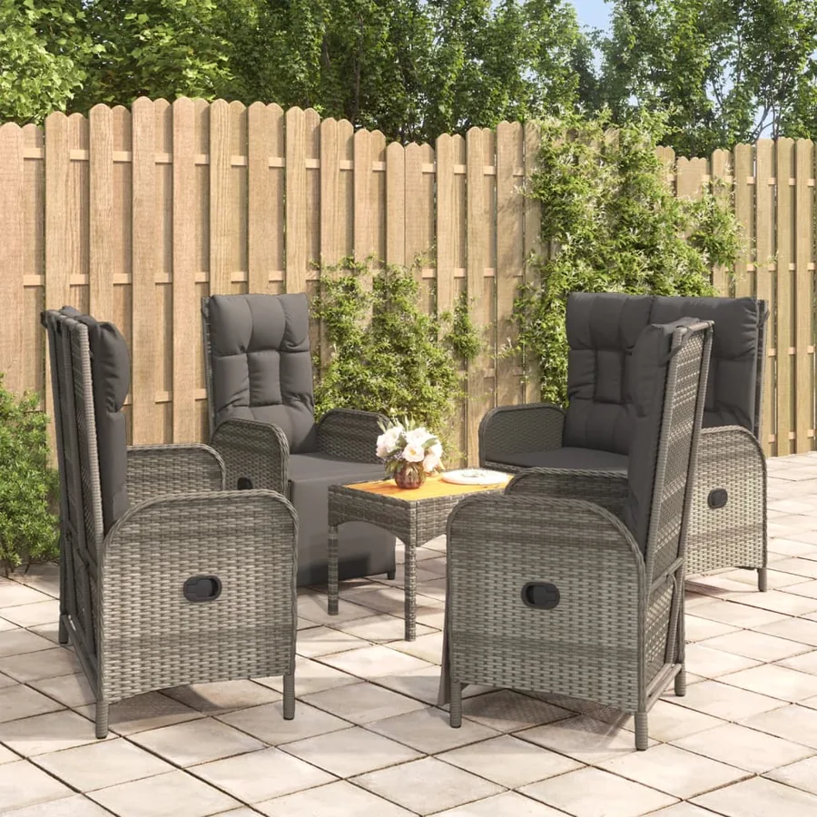 Ensemble à manger de jardin 5 pcs coussins gris résine tressée