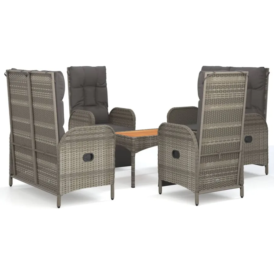 Ensemble à manger de jardin 5 pcs coussins gris résine tressée - 2