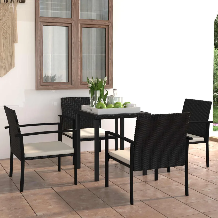 Ensemble de salle à manger pour jardin 5 pcs Noir polyrotin