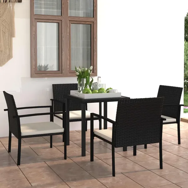 Ensemble de salle à manger pour jardin 5 pcs Noir polyrotin
