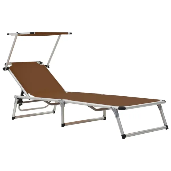 Chaise longue pliable avec auvent Aluminium et textilène Marron