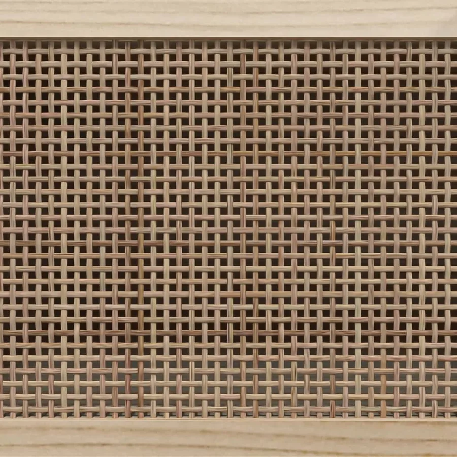 Meuble TV Blanc 105x30x40cm Bois de pin massif et rotin naturel - 6