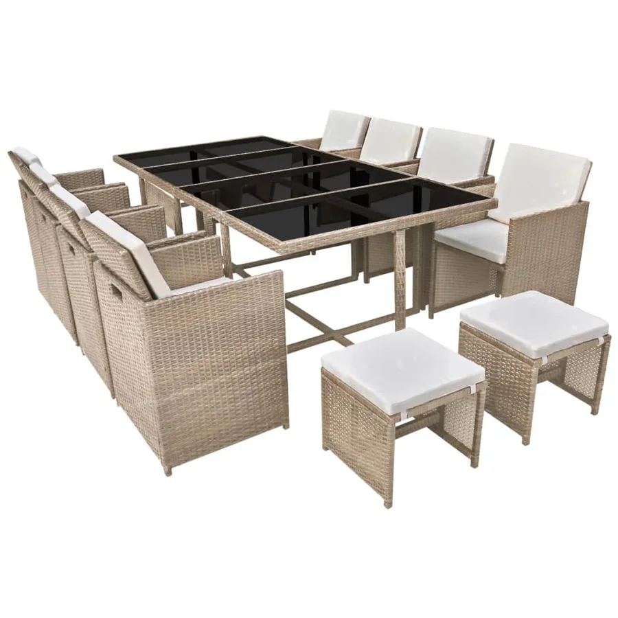 Ensemble à manger d’extérieur et coussins 13 pcs Résine tressée - 2