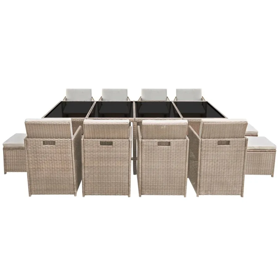 Ensemble à manger d’extérieur et coussins 13 pcs Résine tressée - 3