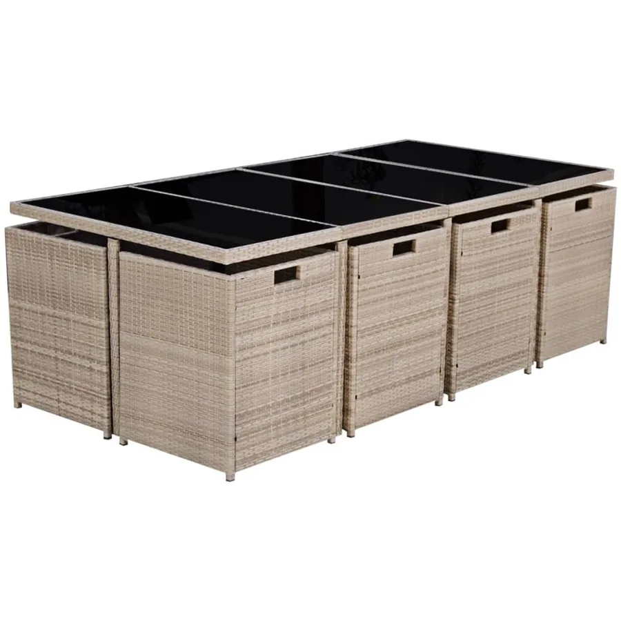 Ensemble à manger d’extérieur et coussins 13 pcs Résine tressée - 4