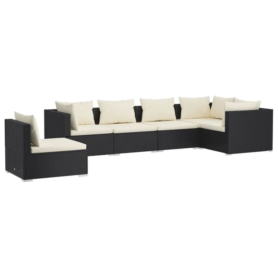 Salon de jardin 6 pcs avec coussins Résine tressée Noir - 2