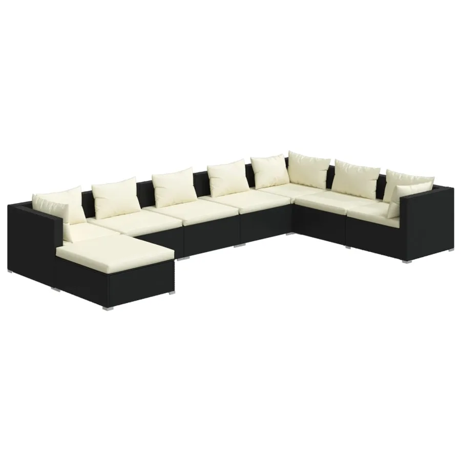 Salon de jardin 8 pcs avec coussins Résine tressée Noir - 2