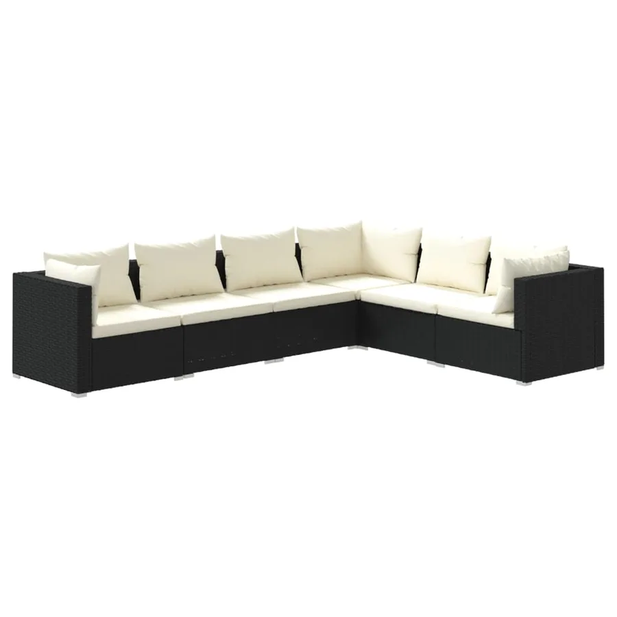 Salon de jardin 6 pcs avec coussins Résine tressée Noir - 2