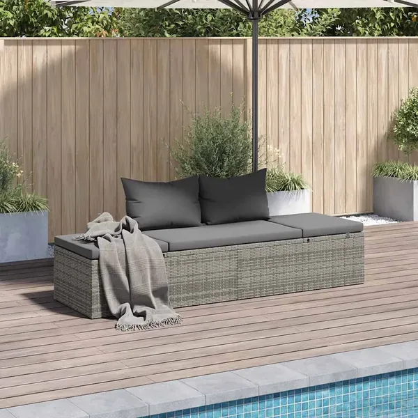 Lit de jardin Gris 195x60 cm Résine tressée