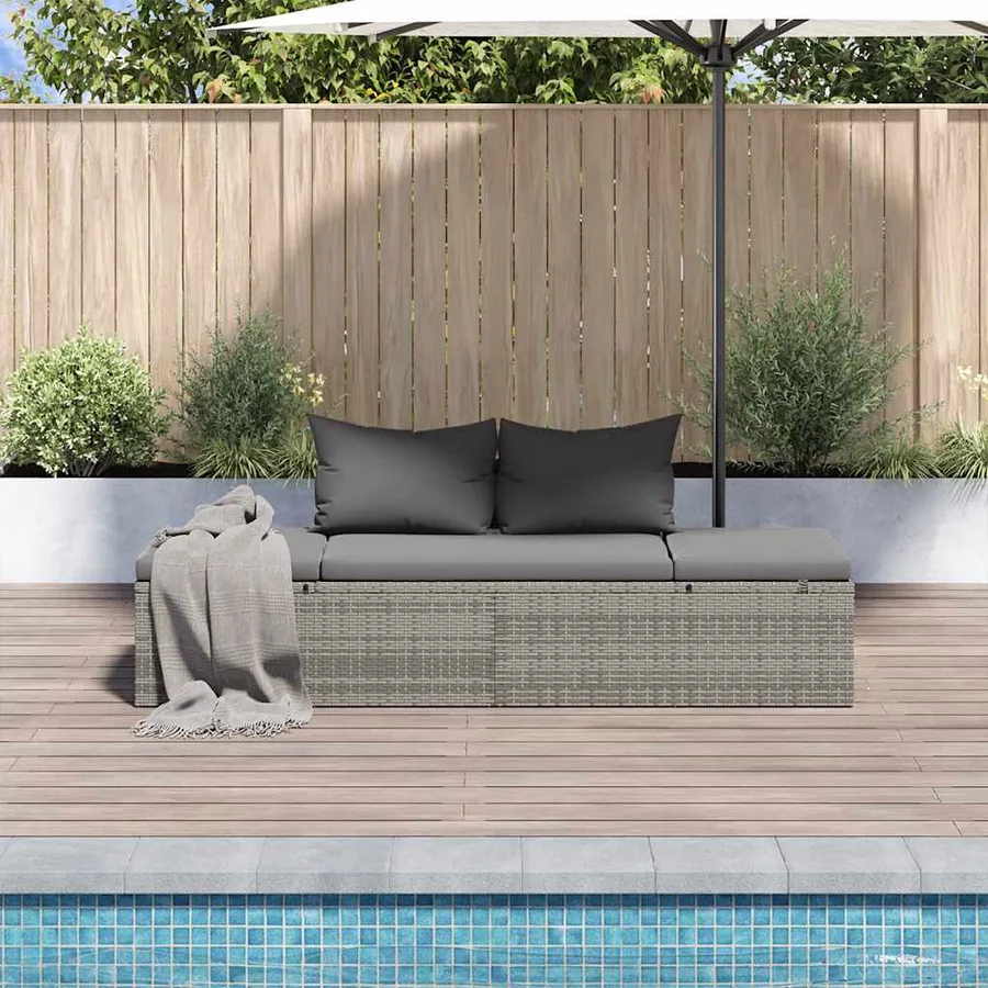 Lit de jardin Gris 195x60 cm Résine tressée - 3