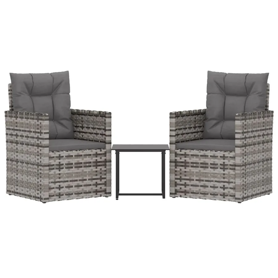 Mobilier d'extérieur 3 pcs avec coussins Résine tressée Gris - 2