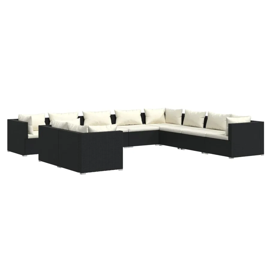 Salon de jardin 10 pcs avec coussins noir résine tressée - 2
