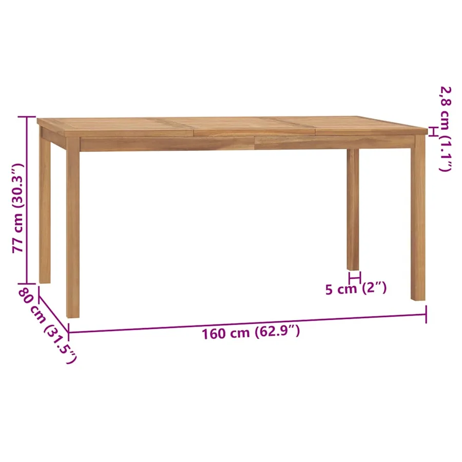 Table à dîner de jardin 160x80x77 cm Bois de teck solide - 7