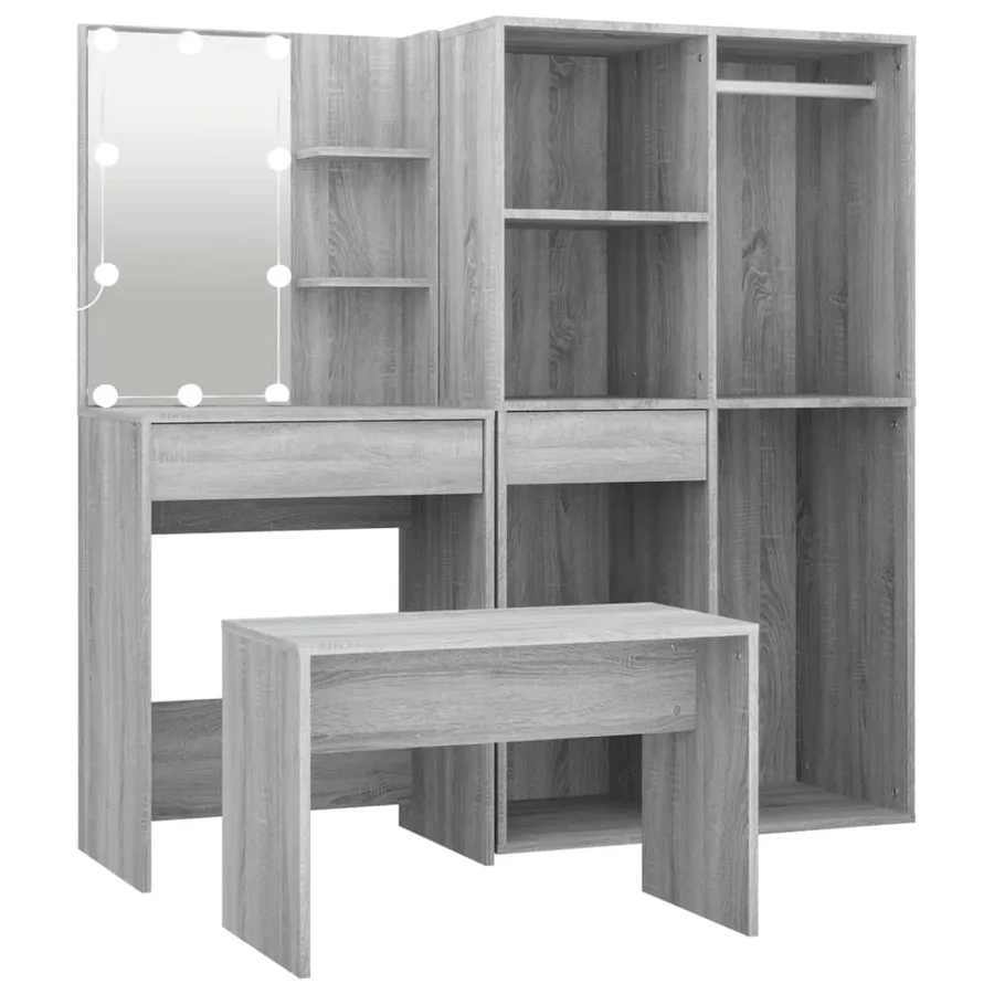 Ensemble de coiffeuse avec LED Sonoma gris Bois d'ingénierie - 2