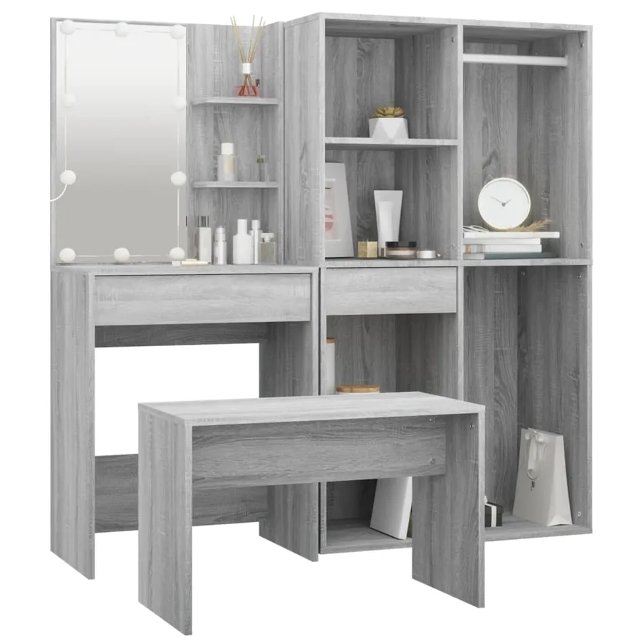 Ensemble de coiffeuse avec LED Sonoma gris Bois d'ingénierie - 5