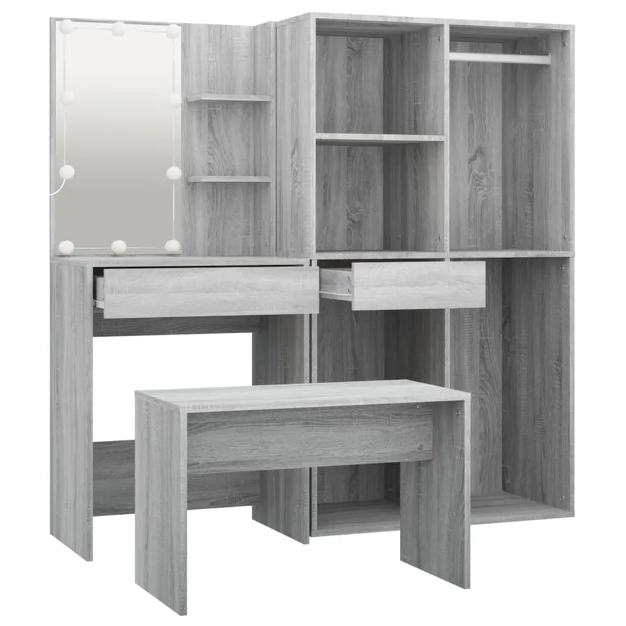 Ensemble de coiffeuse avec LED Sonoma gris Bois d'ingénierie - 7