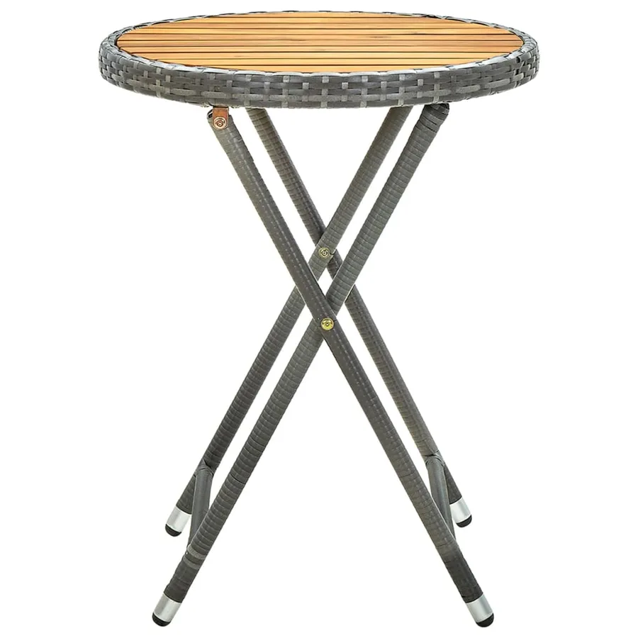 Table à thé Gris 60 cm Résine tressée et bois d'acacia solide - 2