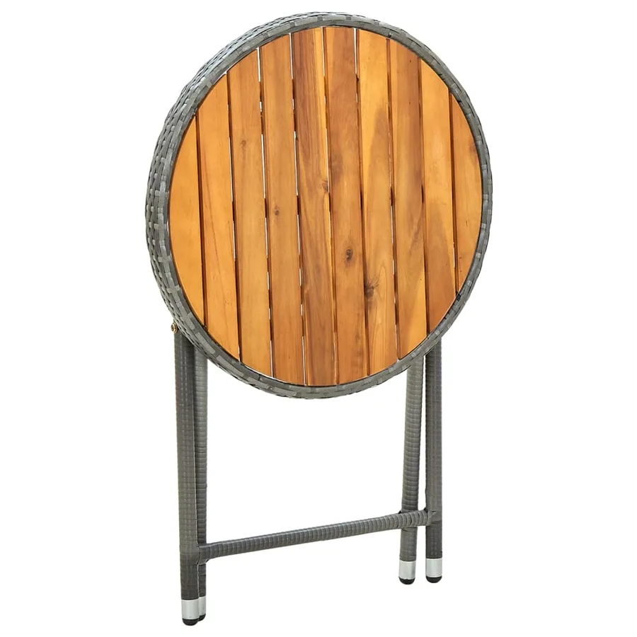 Table à thé Gris 60 cm Résine tressée et bois d'acacia solide - 5