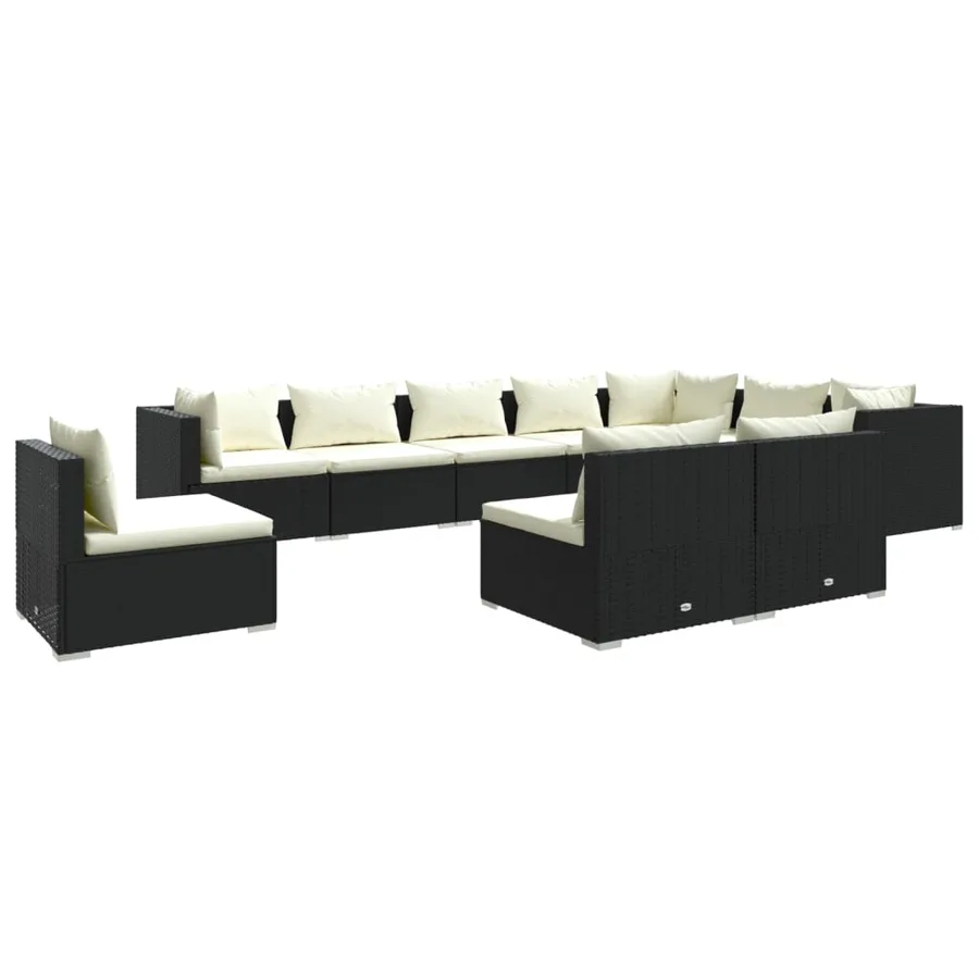 Salon de jardin 10 pcs avec coussins Résine tressée Noir - 2