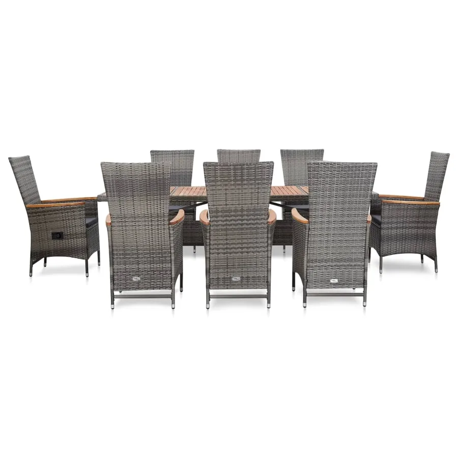 Ensemble à manger d'extérieur 9pcs coussins Résine tressée Gris - 2
