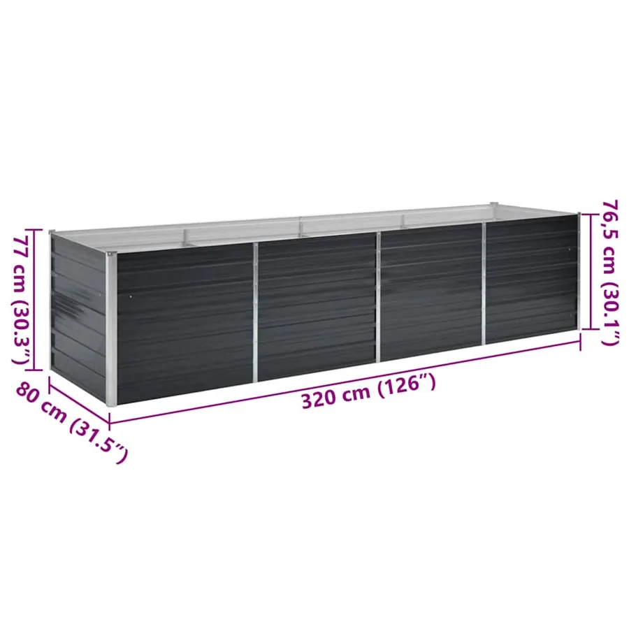 Lit surélevé de jardin Anthracite 320x80x77 cm Acier galvanisé - 8
